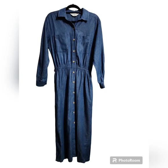Lands' End | Dresses | Lands End Denim Tie Waist Elasticized Button Down  Dress Regular | Poshmark